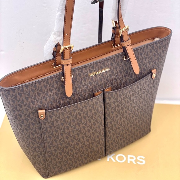 Michael Kors Double Pocket Tote Shoulder Bag And Wallet Set Brown - Picture 11 of 13